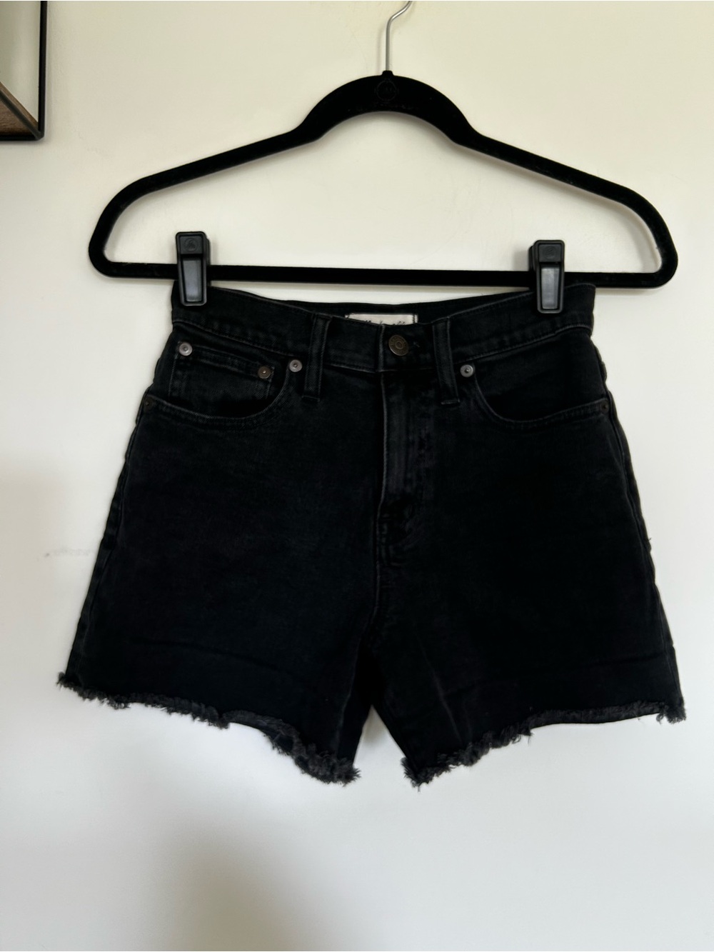Madewell Black High Rise Denim Shorts Raw Hem Size 24
